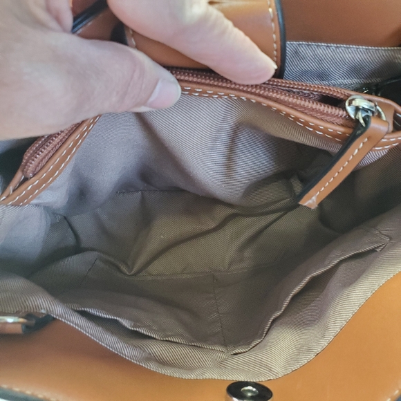 London Fog Blue and Brown Women's Satchel Bag With Detachable Strap - Picture 14 of 16